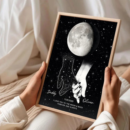 Holding Hands Under The Moon Poster, Personalized Remembrance Wall Art, A Meaningful Gift For Someone You Miss