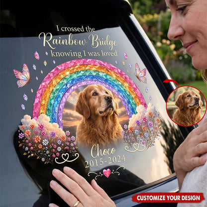 Personalized Sticker Decal, Dog Portrait Beneath a Rainbow, Unique Creative Pet Memorial Gift for Dog Owners