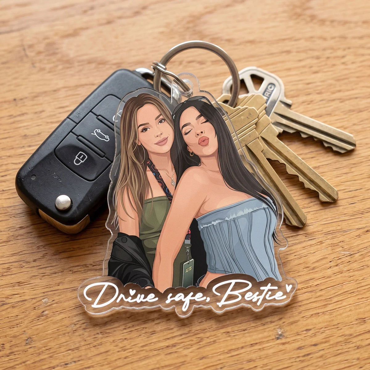 Acrylic Keychain with Personalized Friends Portrait, Drive Safe Bestie, Creative New Driver Gift for Her