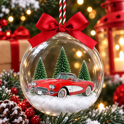 Acrylic Snow Globe Ornament, Personalized Classic Car Winter Scene, Creative Keepsake Gift for Car Lovers