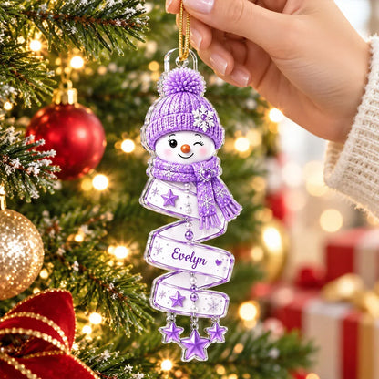 Personalized Acrylic Ornament, Colorful Spiral Snowman on a Christmas Tree, Unique Gift for Kids and Family