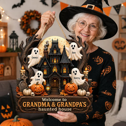 Personalized Grandma's Haunted House Wooden Sign