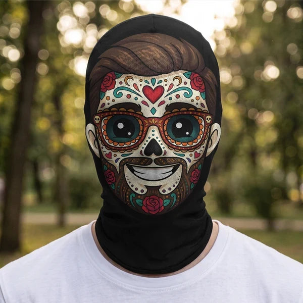 Custom Floral Sugar Skull Balaclava Hat