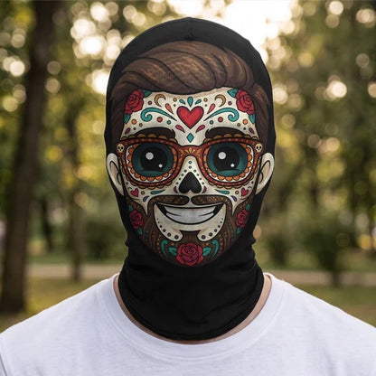 Custom Floral Sugar Skull Balaclava Hat
