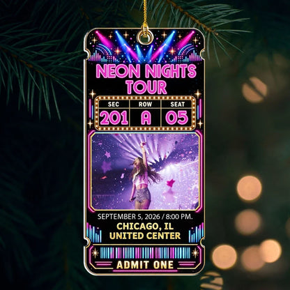Personalized Concert Memory Neon Ticket Ornament