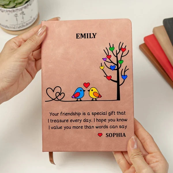 Personalized Colorful Birds Heart Tree Leather Journal