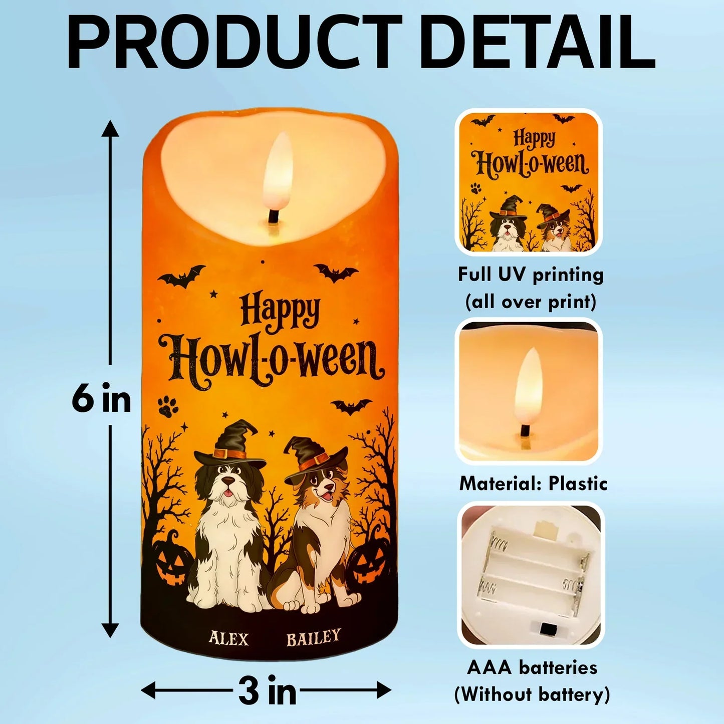 Personalized Happy Howl-O-Ween Dog LED Candle