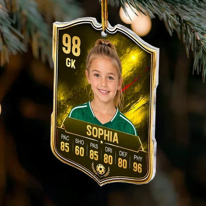 Personalized Soccer Card Acrylic Ornament, Blue and Gold Player Portrait, Unique Gift for Soccer Fans