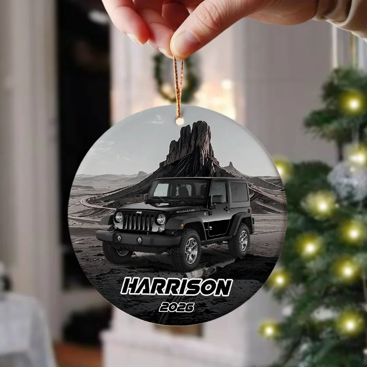 Personalized Red Off-Road Car Desert Road Ceramic Ornament
