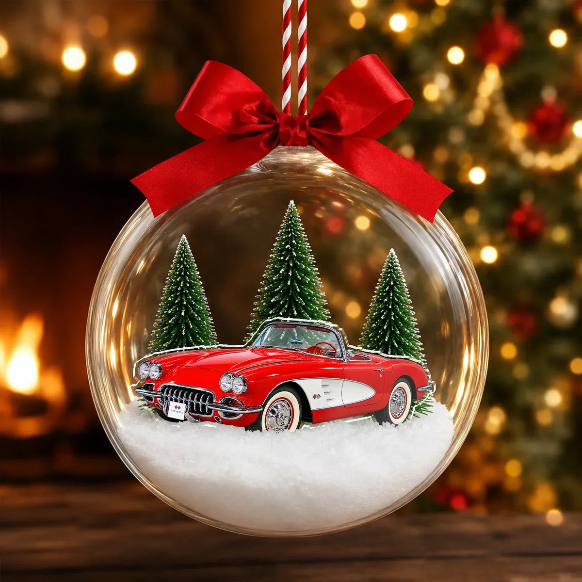 Acrylic Snow Globe Ornament, Personalized Classic Car Winter Scene, Creative Keepsake Gift for Car Lovers