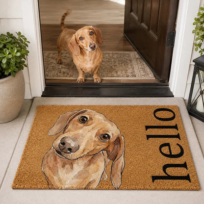 Personalized Hello Watercolor Dog Portrait Doormat