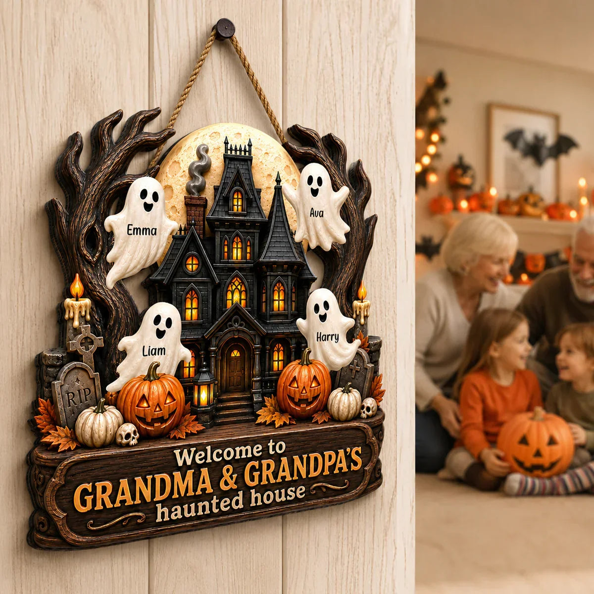 Personalized Grandma's Haunted House Wooden Sign
