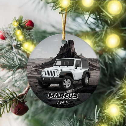 Personalized Red Off-Road Car Desert Road Ceramic Ornament