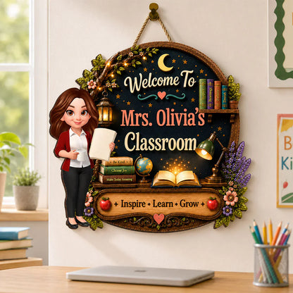 Personalized Inspire Learn Grow Teacher Wooden Sign