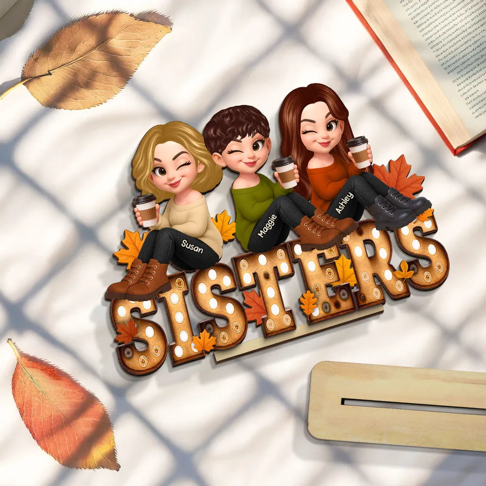 Personalized Autumn Sisters Wooden Plaque