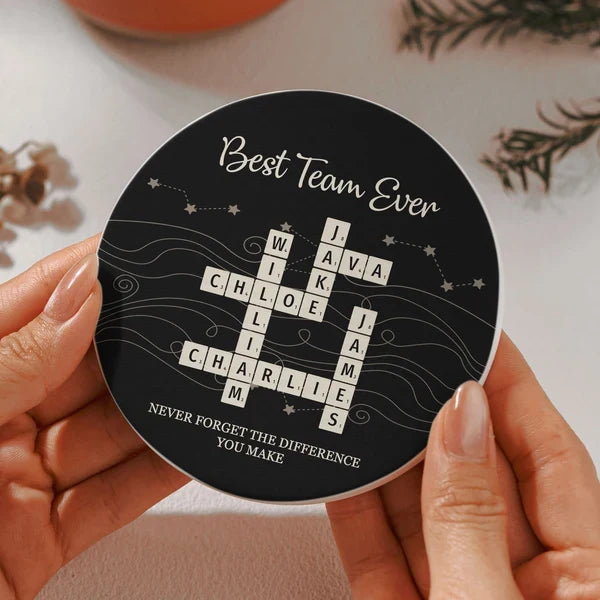 Personalized Team Crossword Ceramic Coaster