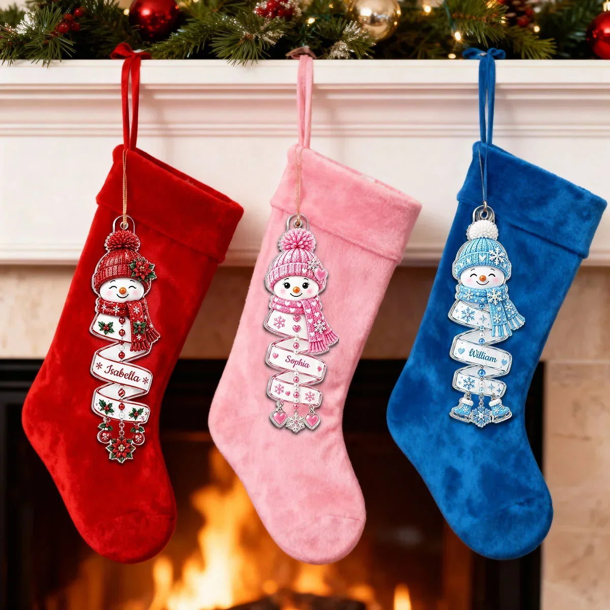 Personalized Acrylic Ornament, Colorful Spiral Snowman on a Christmas Tree, Unique Gift for Kids and Family