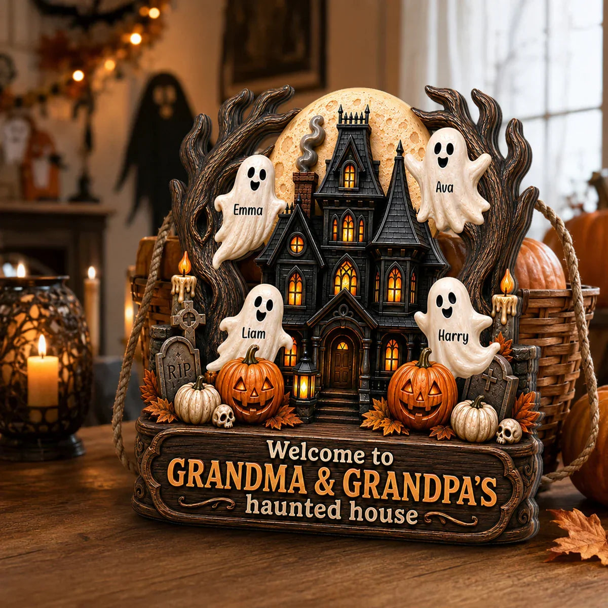 Personalized Grandma's Haunted House Wooden Sign
