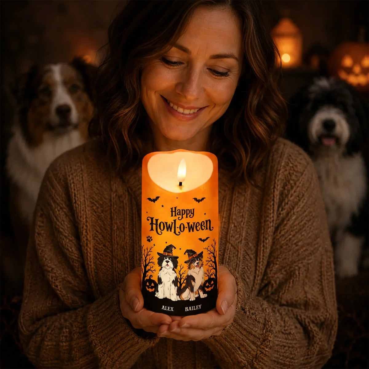Personalized Happy Howl-O-Ween Dog LED Candle