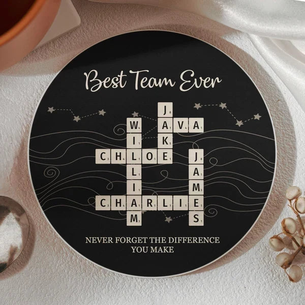 Personalized Team Crossword Ceramic Coaster