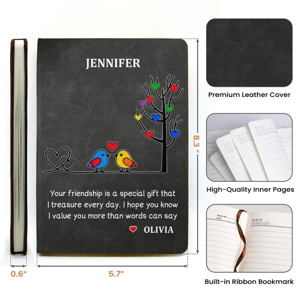 Personalized Colorful Birds Heart Tree Leather Journal
