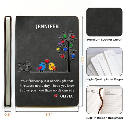Personalized Colorful Birds Heart Tree Leather Journal
