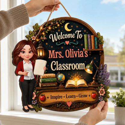 Personalized Inspire Learn Grow Teacher Wooden Sign
