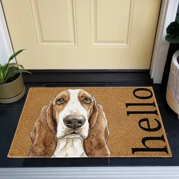 Personalized Hello Watercolor Dog Portrait Doormat