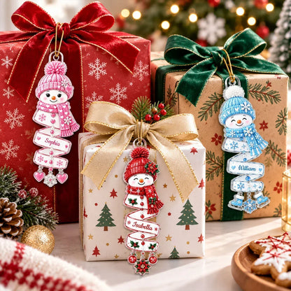 Personalized Acrylic Ornament, Colorful Spiral Snowman on a Christmas Tree, Unique Gift for Kids and Family