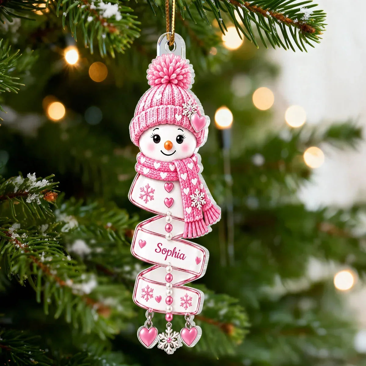Personalized Acrylic Ornament, Colorful Spiral Snowman on a Christmas Tree, Unique Gift for Kids and Family