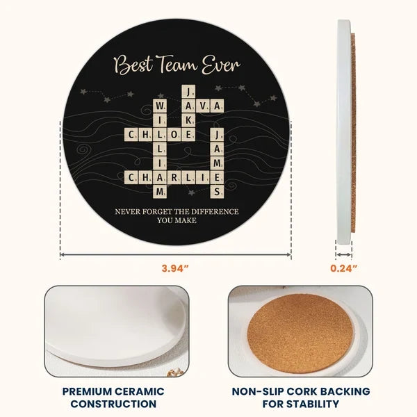 Personalized Team Crossword Ceramic Coaster