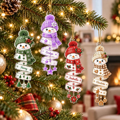 Personalized Acrylic Ornament, Colorful Spiral Snowman on a Christmas Tree, Unique Gift for Kids and Family
