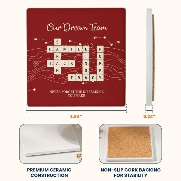 Personalized Team Crossword Ceramic Coaster