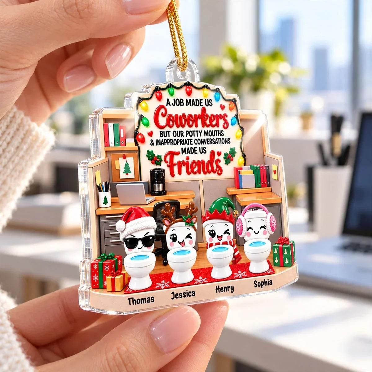 Personalized Cartoon Office Coworkers Scene Acrylic Tree Ornament