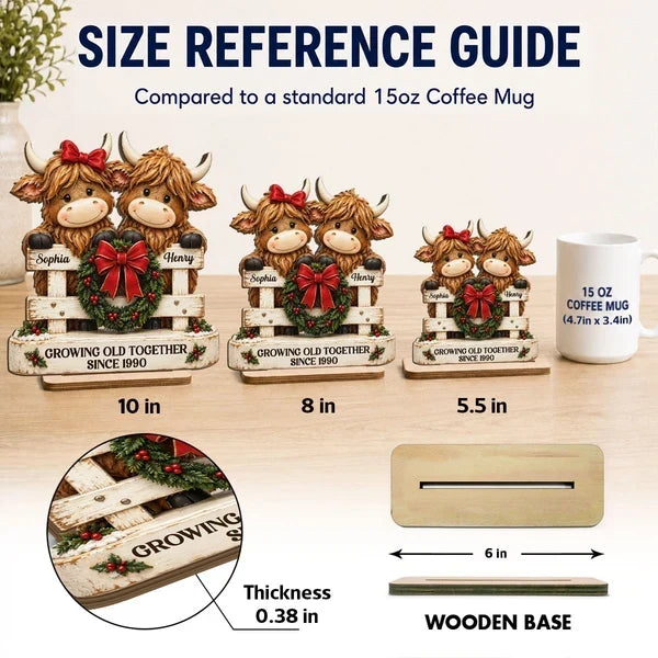 Personalized Highland Cow Couple Christmas Fence Layered Wood Plaque