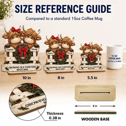 Personalized Highland Cow Couple Christmas Fence Layered Wood Plaque