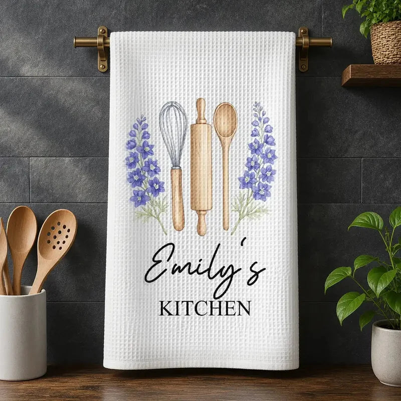 Personalized Birth Flower Baking Kitchen Towel