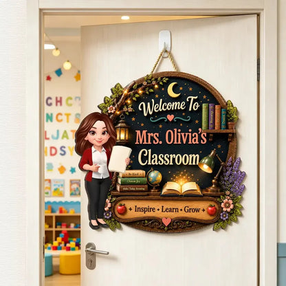 Personalized Inspire Learn Grow Teacher Wooden Sign
