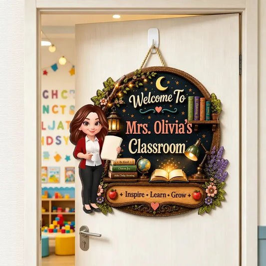 Personalized Inspire Learn Grow Teacher Wooden Sign