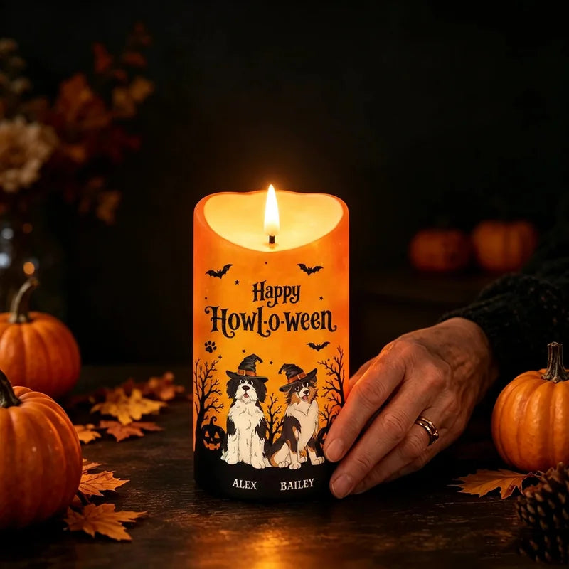 Personalized Happy Howl-O-Ween Dog LED Candle