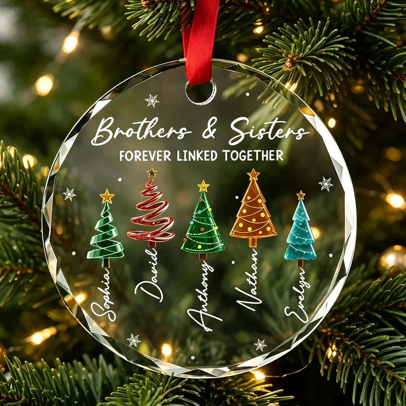 Personalized Sibling Bond Snowy Tree Crystal Ornament