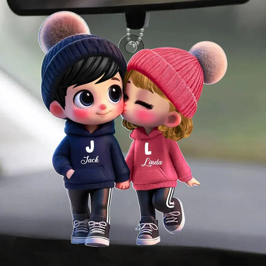 Personalized Kissing Couple Name Car Hanger