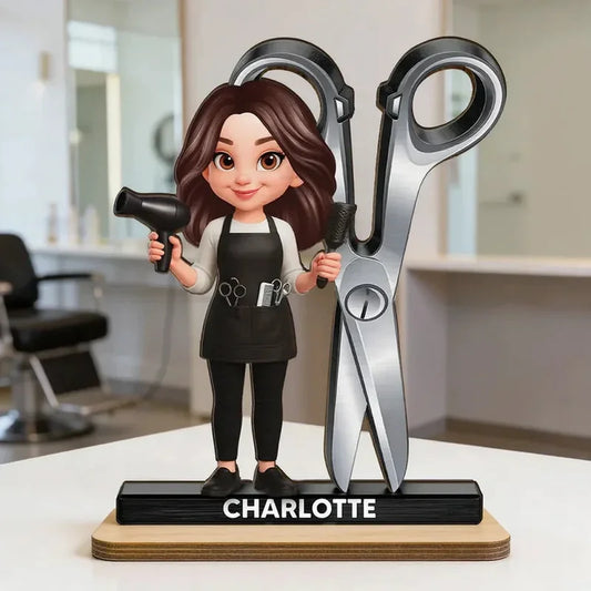 Personalized Hairdresser Cartoon Salon Wooden Plaque