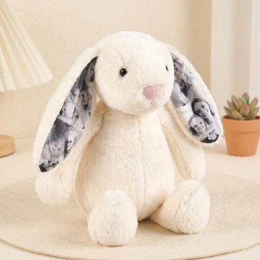 Personalized Hidden Ear Photo Collage Plush Bunny