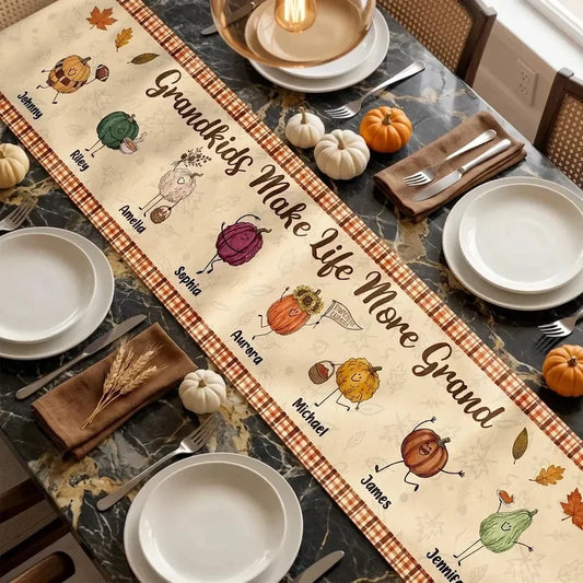 Personalized Grandkids Make Life More Grand Table Runner
