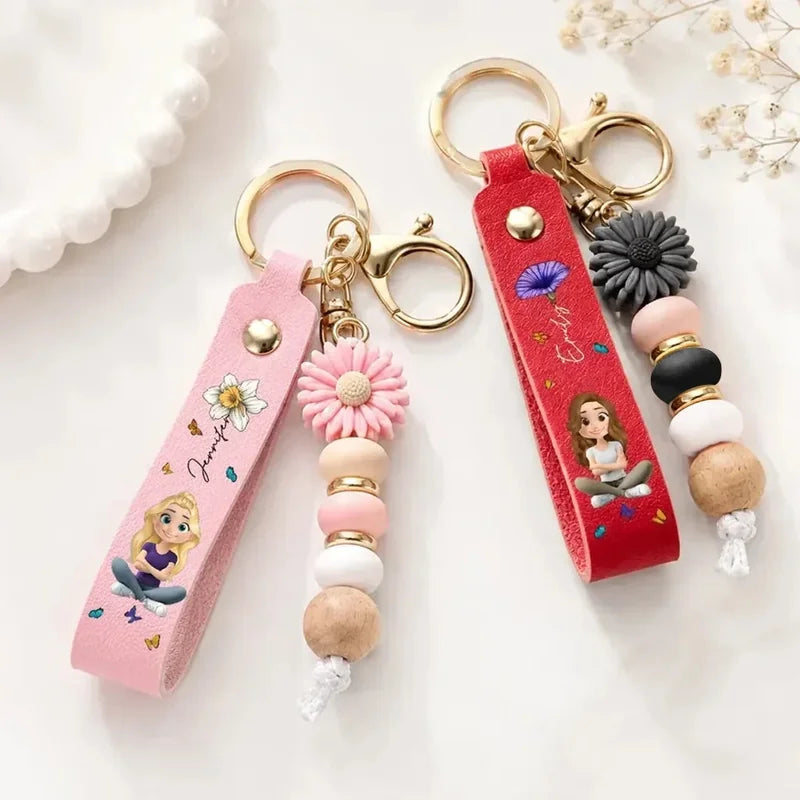 Personalized Birth Flower Daisy Beaded Keychain