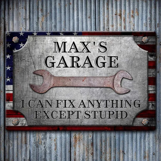 Personalized American Flag Wrench Garage Metal Sign