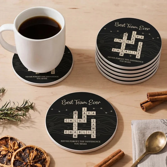 Personalized Team Crossword Ceramic Coaster