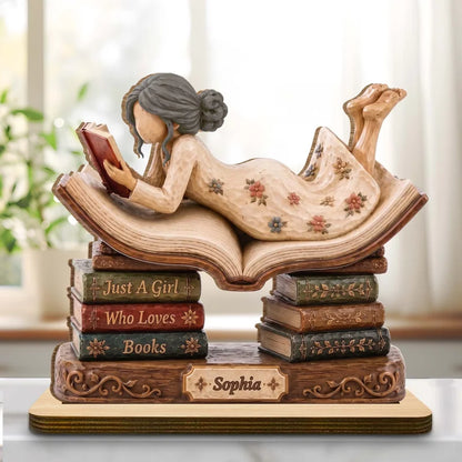 Personalized Just a Girl Who Loves Books Wood Plaque