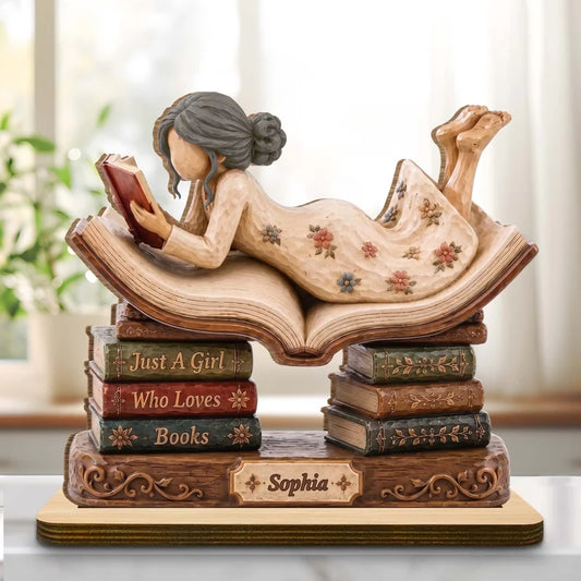 Personalized Just a Girl Who Loves Books Wood Plaque